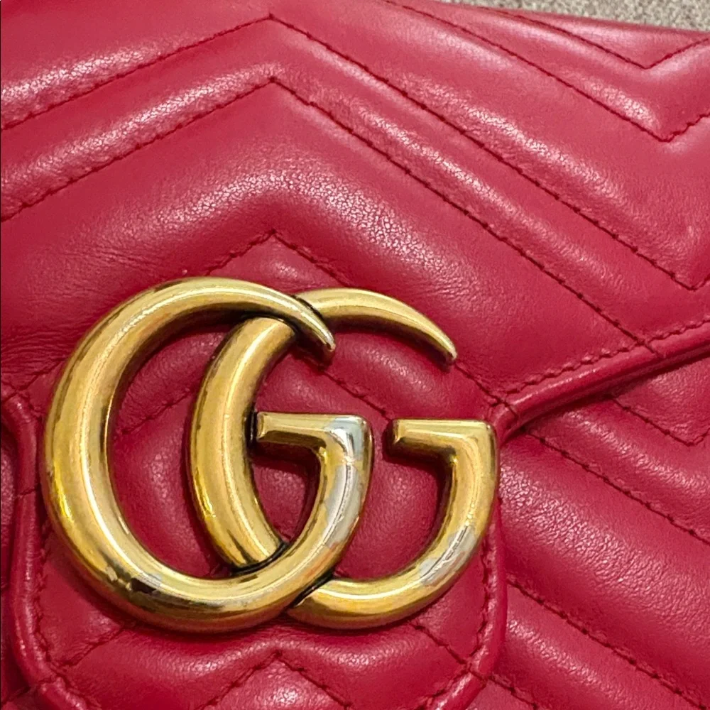 Gucci Red Chevron Quilted Leather Crossbody with Gold Double G